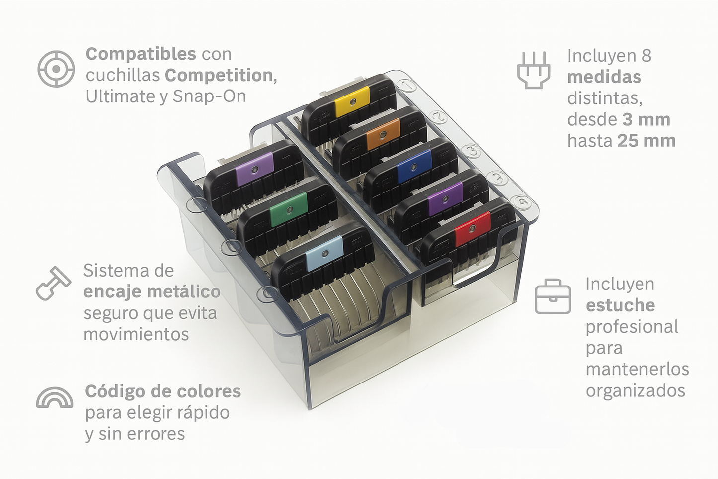 Juego de 8 peines "Snap On" Attchement - Bello Cabello