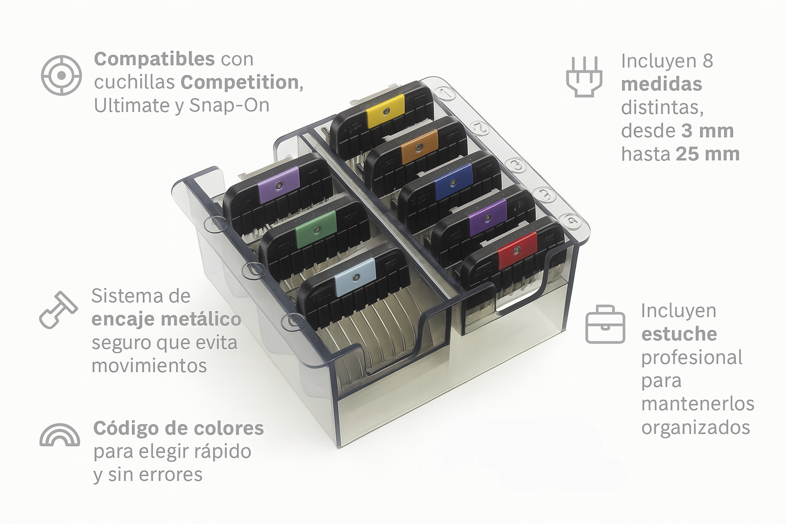 Juego de 8 peines "Snap On" Attchement - Bello Cabello
