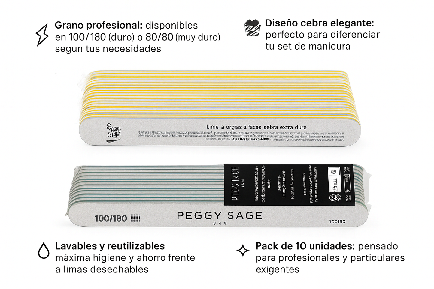 Limas de uñas cebra 2 caras lavables - lote de 10 unidades