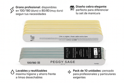 Limas de uñas cebra 2 caras lavables - lote de 10 unidades