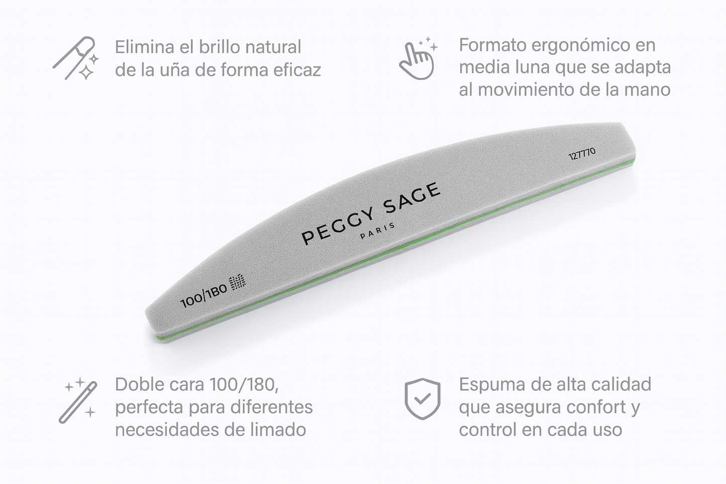 Lima de uñas 2 caras media luna gruesa 100/180