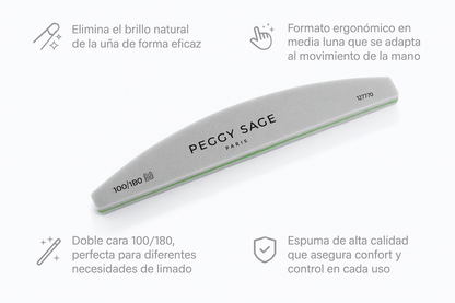 Lima de uñas 2 caras media luna gruesa 100/180