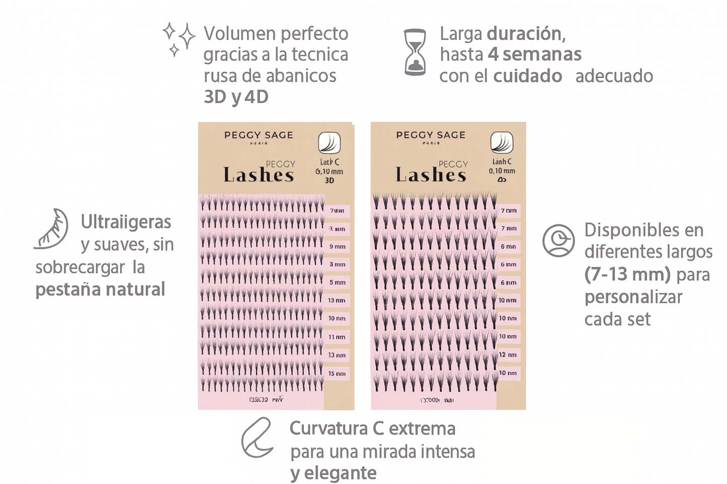Volumen ruso - colocación de extensiones - distintos largos - C